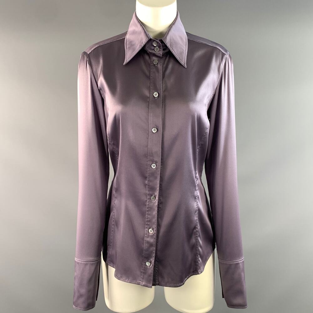 GUCCI FW2025 Size 8 Purple Silk Blend Button Up Blouse